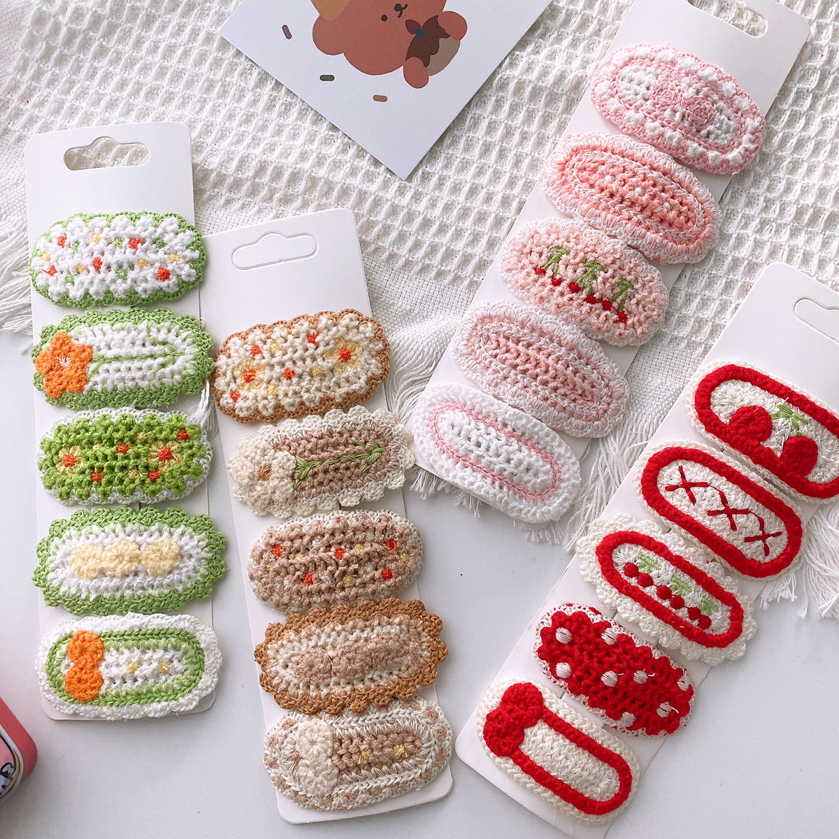 Korean-Style Versatile Knit Hair Clip With Sweet Floral Design For Girly Charm 5-Piece Set