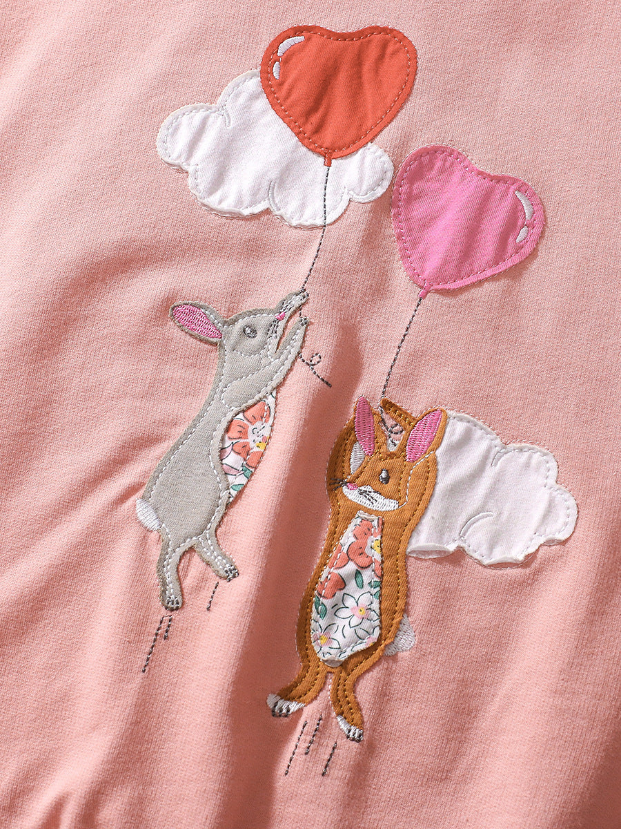 Spring and Autumn Girls Cartoon Rabbit and Balloon Pattern Long Sleeves Crew Neck Top Sweatshirt and Polka Dots Pants Clothing Set-4