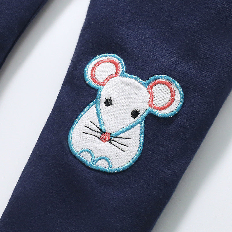 Spring and Autumn Girls Animals Cartoon Pattern Long Sleeves Pullover and Pants Clothing Set