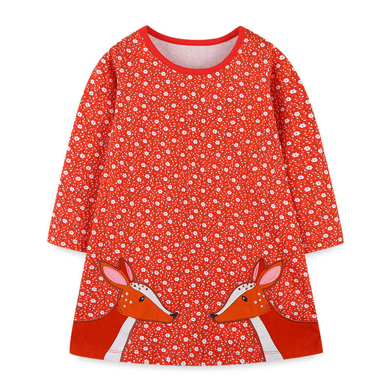 Baby Girl Ditsy Flower Graphic Embroidered Design Long Sleeve Dress-0