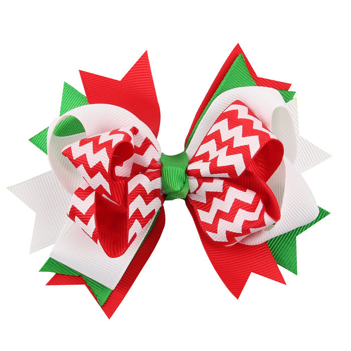 Christmas Various Pattern Dovetail Bow Shape Design Hair 5 Clips Festival Gift