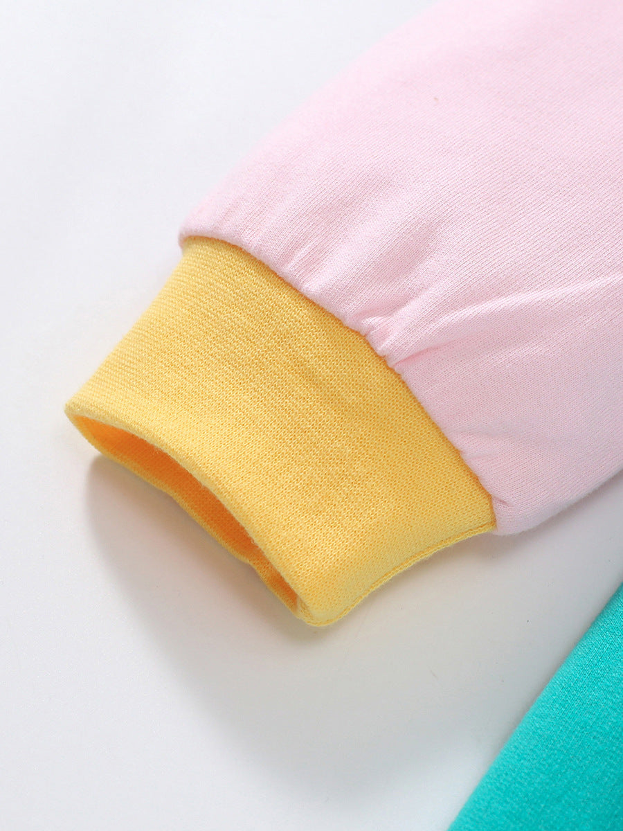 Arrival Autumn Girls Long Sleeves Rainbow Color Patchwork Crew Neck Dress-3