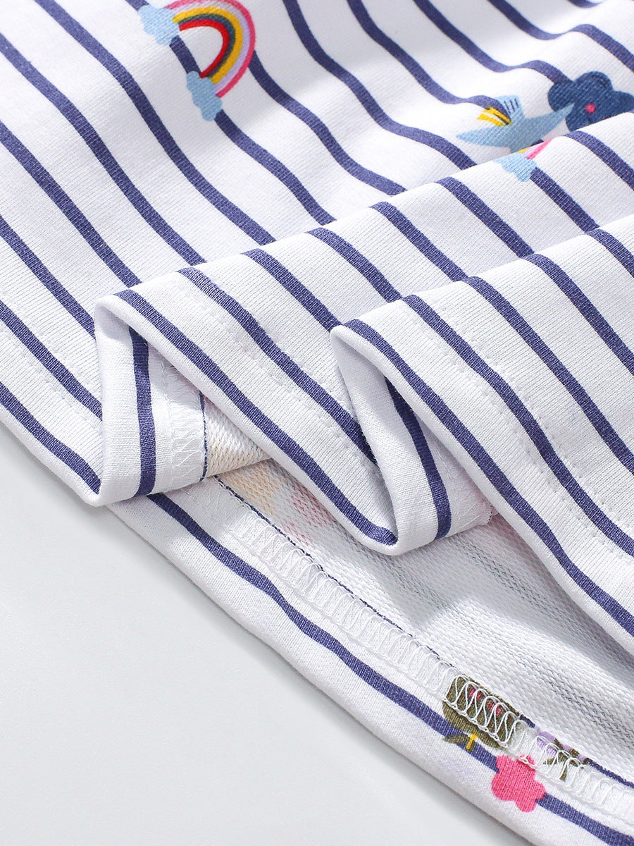 Best Selling Autumn Girls Rainbow And Striped Pattern Crew Neck Long Sleeves Dress-4