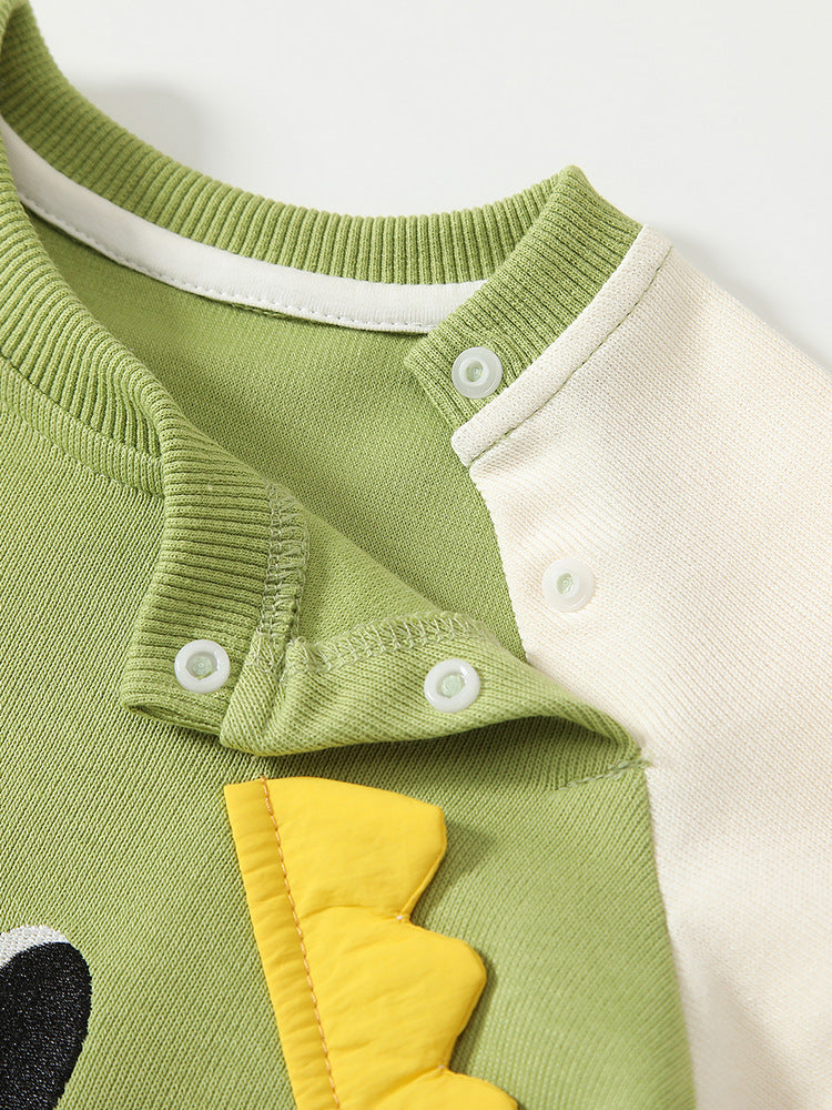 Spring Arrival Baby Cartoon Dragon Pattern Color Patchwork Romper-2