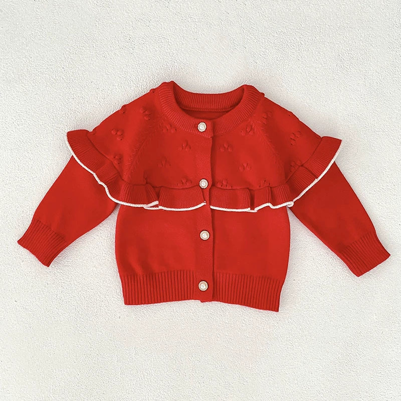 Autumn Arrival Baby Girls Comfortable Knitted Long Sleeves Cardigan