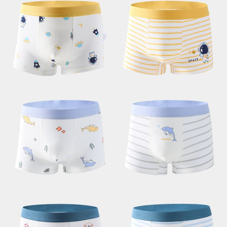 Boys’ Cartoon and Striped Printed Boxer Shorts Breathable 0.02cm Thin Underwear Set-3