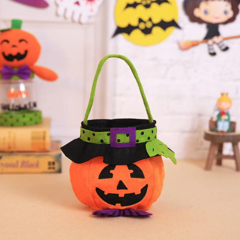 Halloween Witch Pumpkin Tote Candy Bag with Decorative Props-3