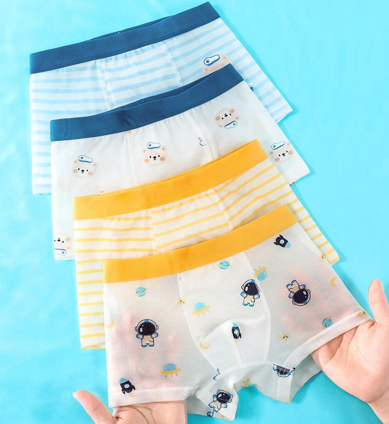 Boys’ Cartoon and Striped Printed Boxer Shorts Breathable 0.02cm Thin Underwear Set-0