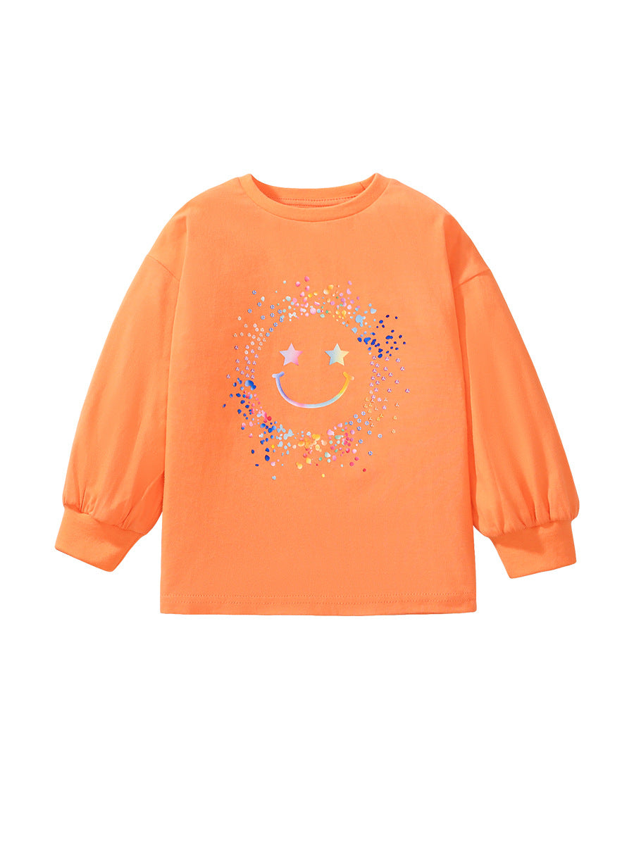 Arrival Autumn Girls’ Aesthetic Smiling Face Pattern Long Sleeves T-Shirt In European And American Style For Summer-0