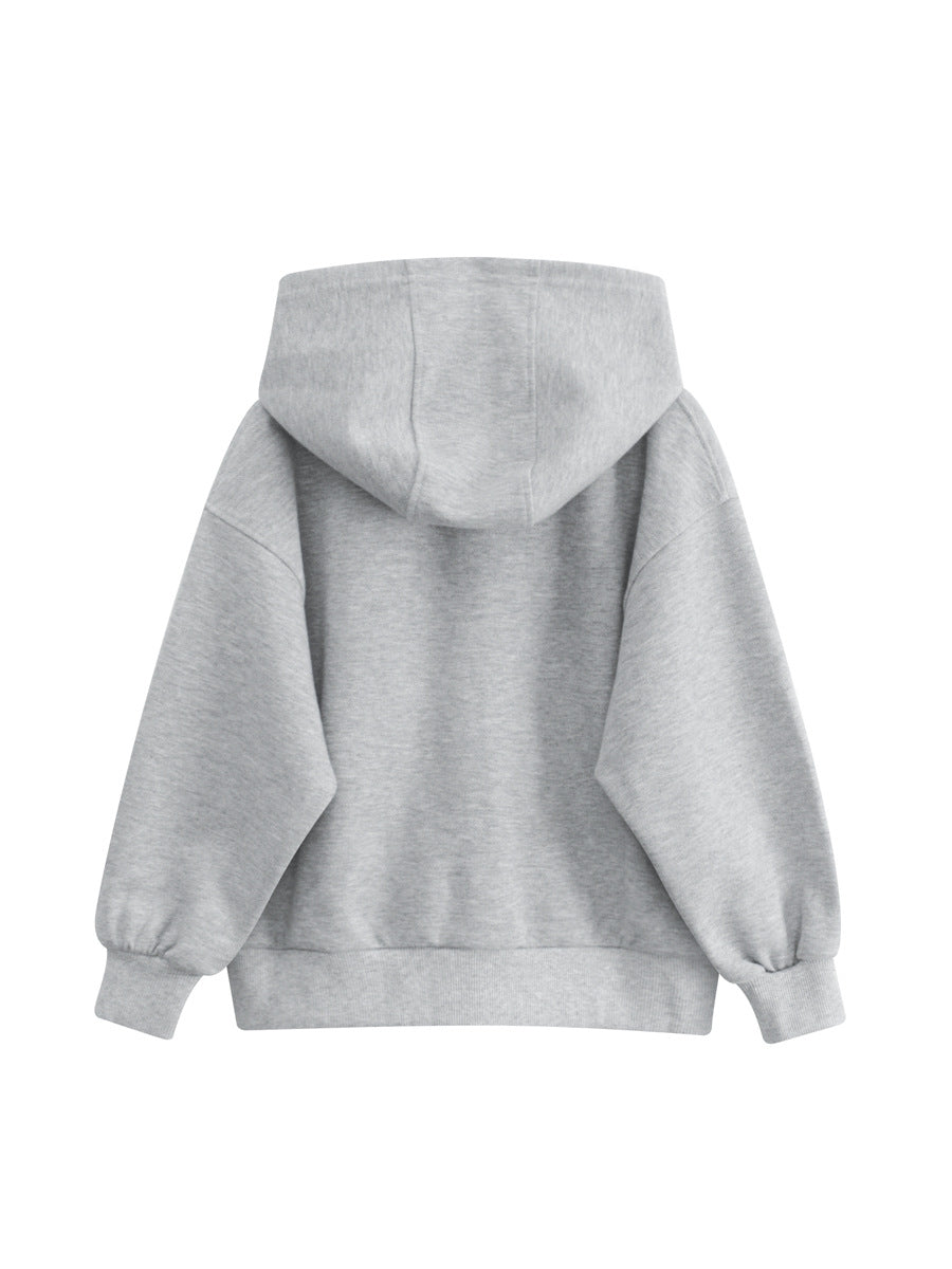 Spring European and American Style Kids’ Outerwear: Letters Print Long Sleeves Zip-up Hooded Coat for Children-1