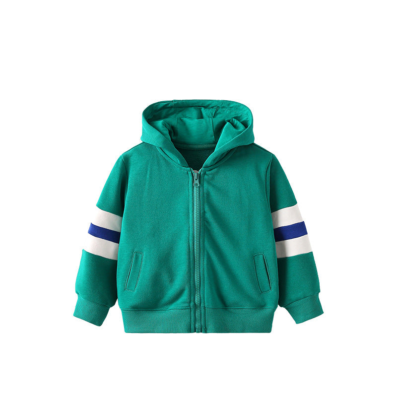 Arrival European and American Style Kids’ Hooded Zip-up Coat with Striped Long Sleeves-0