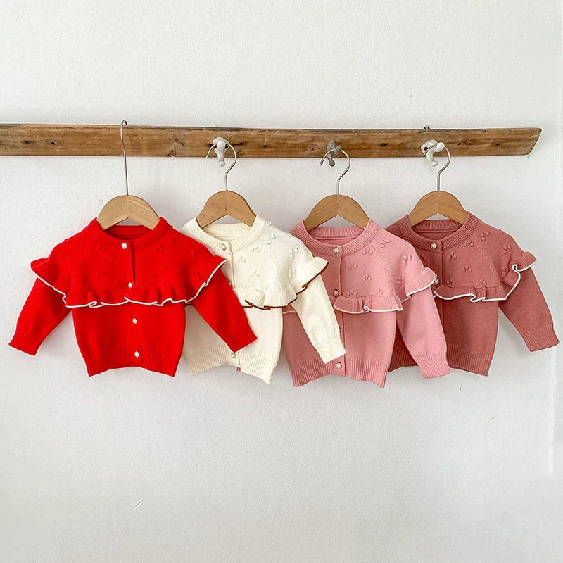 Autumn Arrival Baby Girls Comfortable Knitted Long Sleeves Cardigan
