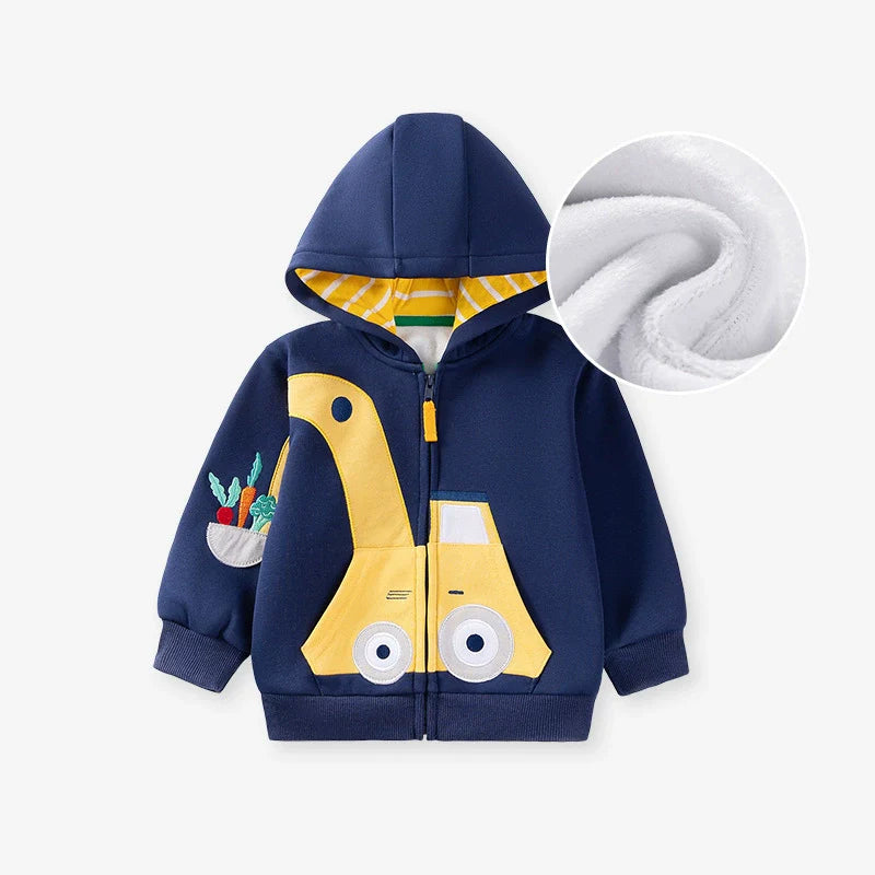 Winter and Autumn Boys Cartoon Pattern Long Sleeves Zip-up Hooded Coat-0