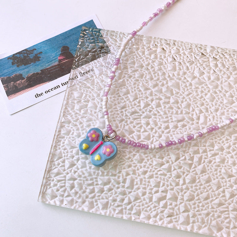 Cute Children’s Butterfly Heart Clavicle Necklace Dopamine Girl Jewelry