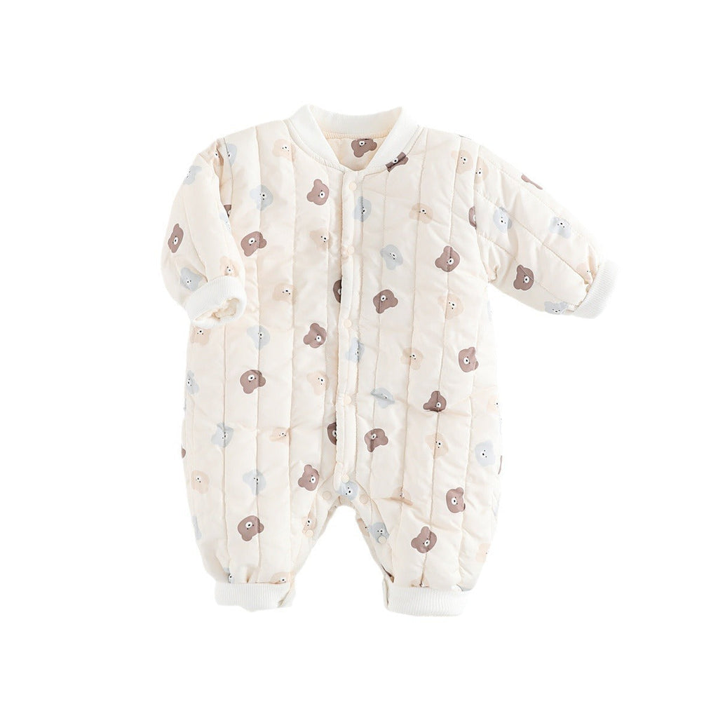 Autumn and Winter Arrival Unisex Baby’s Teddy Printed Fleece-lined and Thickened Rompers for Warmth-4