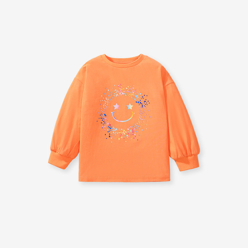 Arrival Autumn Girls’ Aesthetic Smiling Face Pattern Long Sleeves T-Shirt In European And American Style For Summer-1