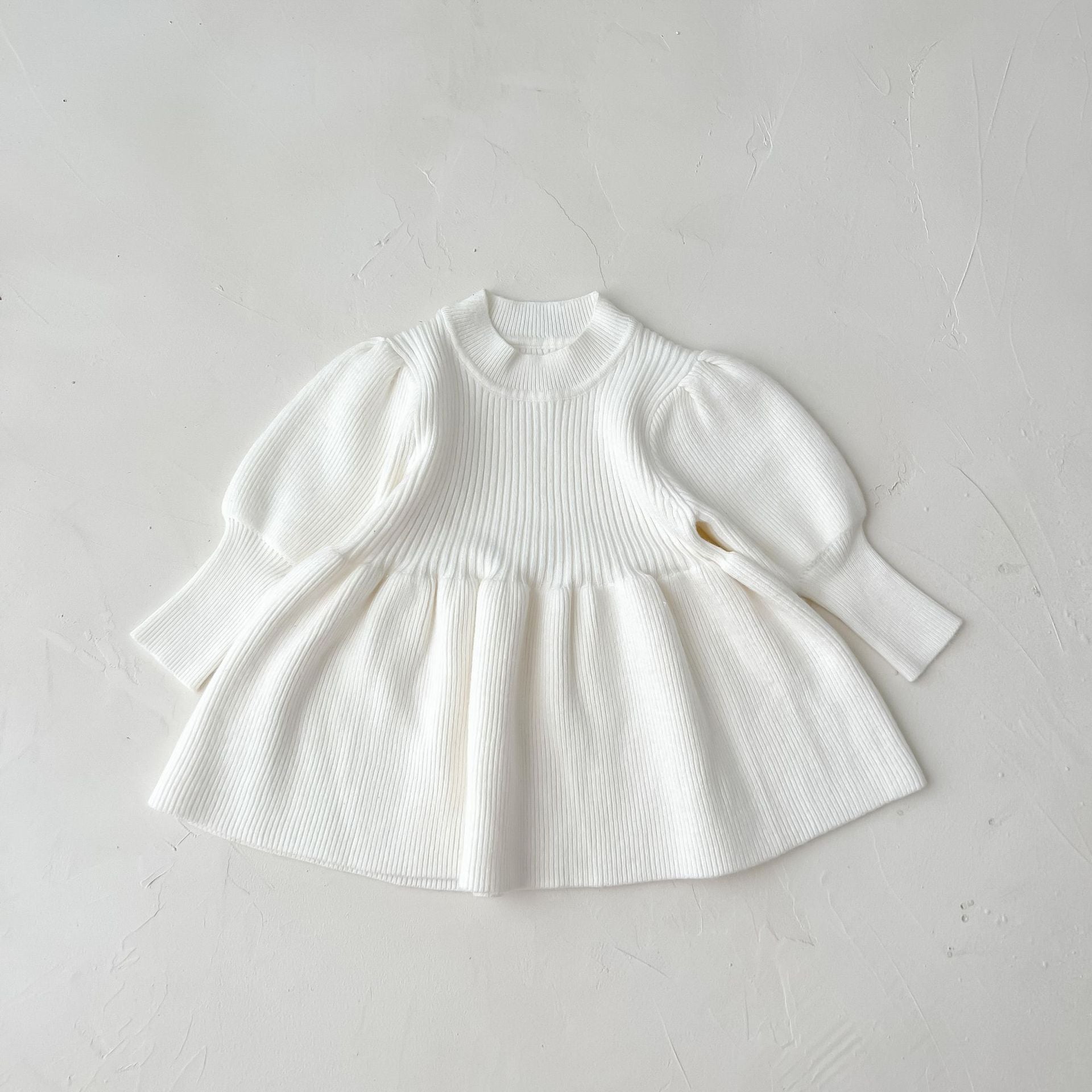 Baby Girl Solid Lantern-Sleeved Knitting Dress In Autumn-6