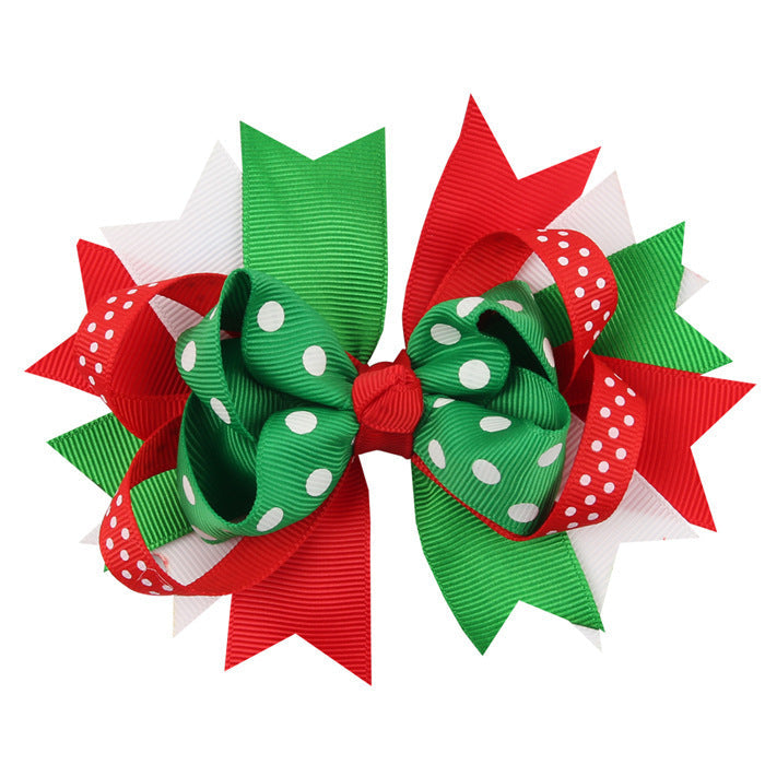 Christmas Various Pattern Dovetail Bow Shape Design Hair 5 Clips Festival Gift