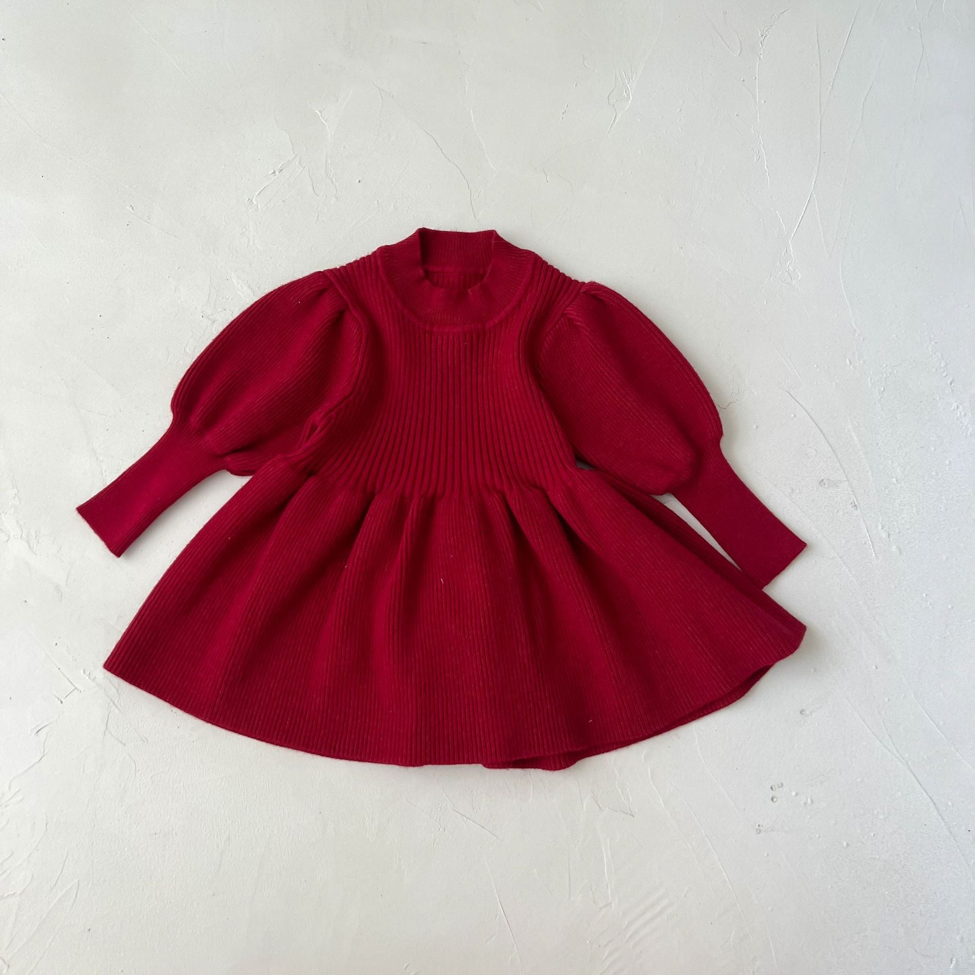 Baby Girl Solid Lantern-Sleeved Knitting Dress In Autumn-5