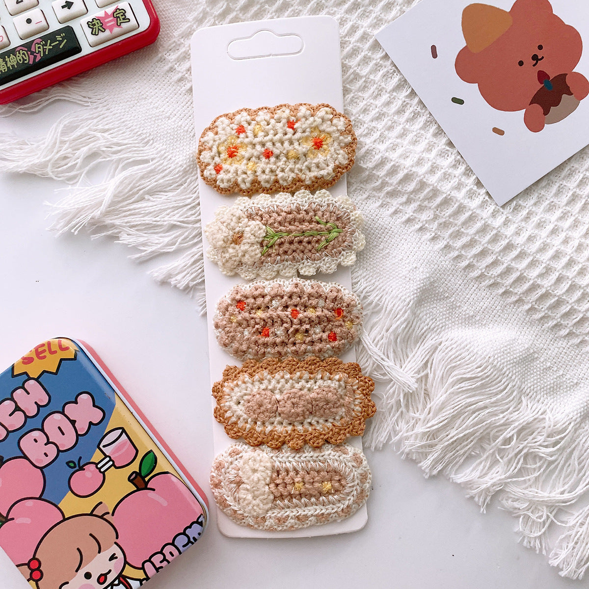 Korean-Style Versatile Knit Hair Clip With Sweet Floral Design For Girly Charm 5-Piece Set