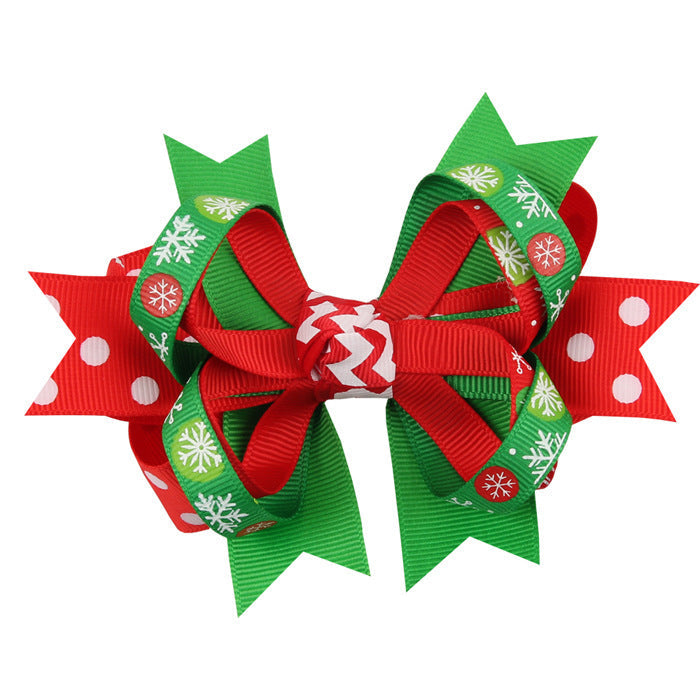 Christmas Various Pattern Dovetail Bow Shape Design Hair 5 Clips Festival Gift